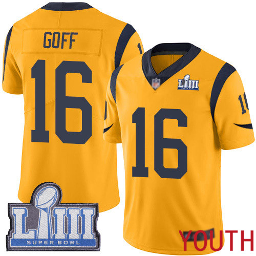 Los Angeles Rams Limited Gold Youth Jared Goff Jersey NFL Football #16 Super Bowl LIII Bound Rush Vapor Untouchable